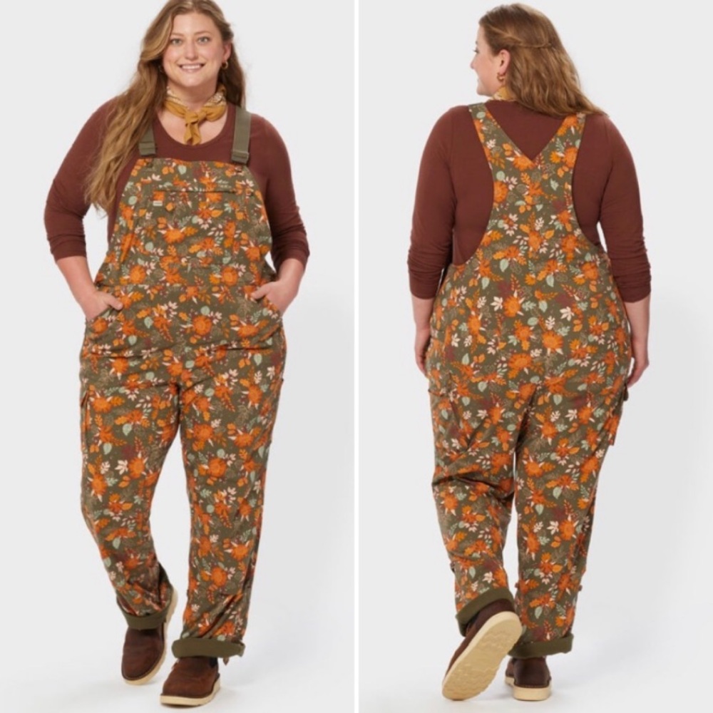 NWT Duluth 1X x31L Heirloom Gardening Lined Bib Overalls Loden Autumn Leaves - Picture 9 of 9
